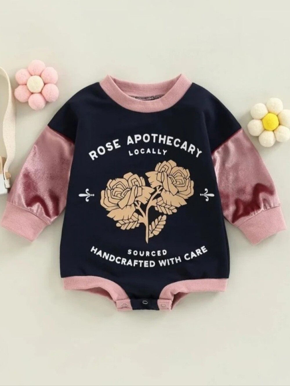 Baby Girl Rose Romper Schitt’s Creek Inspired Velvet Sleeve Floral Onepiece 6-9M